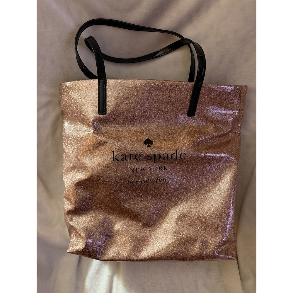 Kate Spade New York Rose Gold Glitter Tote Bag Live Colorfully Shopper